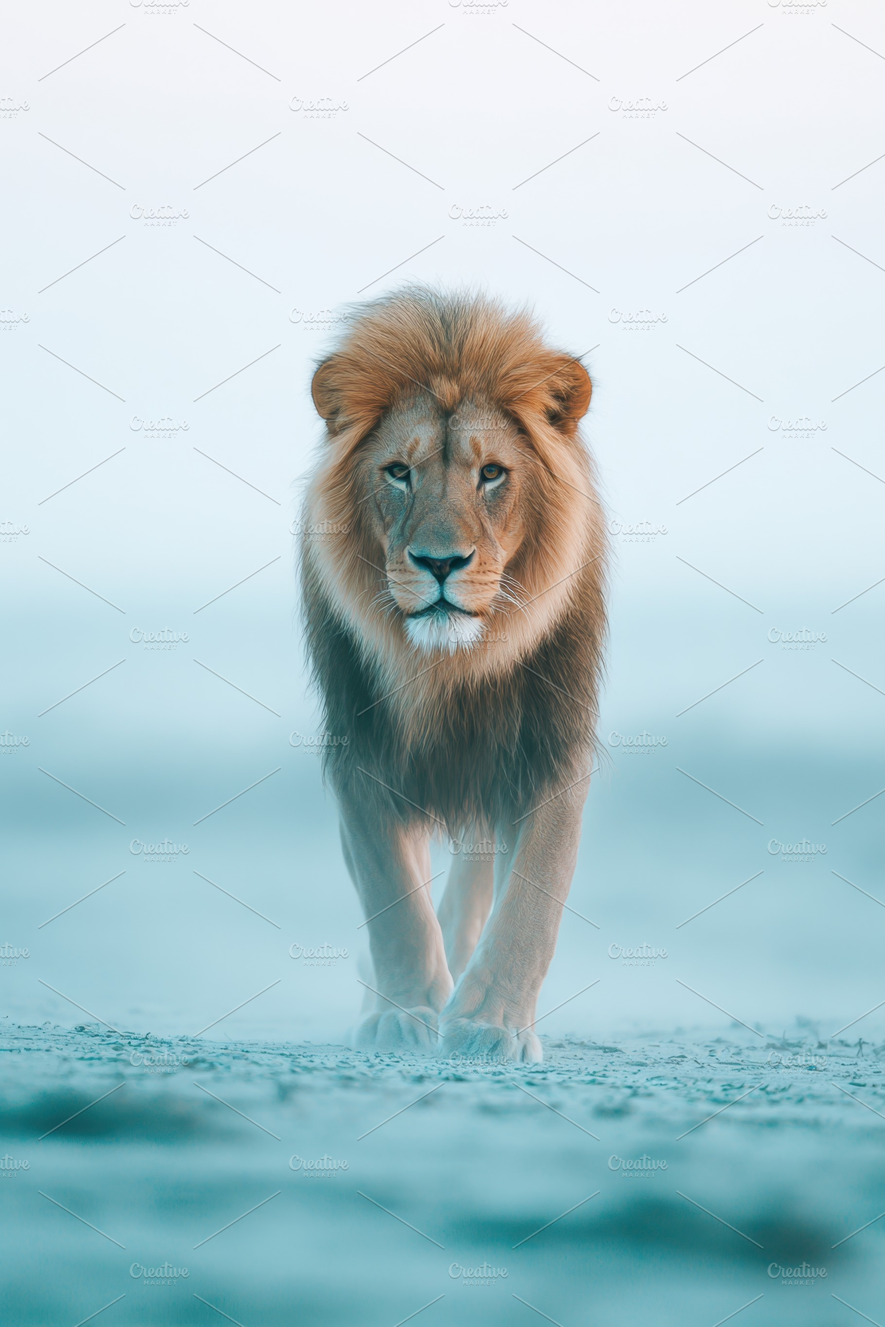Majestic Lion in a Starry Desert Landscape, an Animal Photo by AlyaAnd