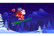 Santa Claus flying on ski with bag, a Seasonal Illustration by Seavector Studio (Thumbnail 2 of 3)