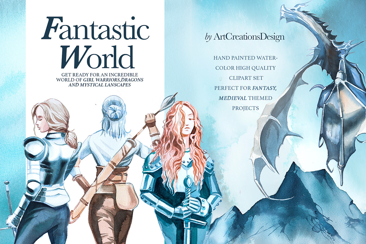 Watercolor Fantastic World Clipart, a Person Illustration by ArtCreationsDesign (Photo 1 of 23)