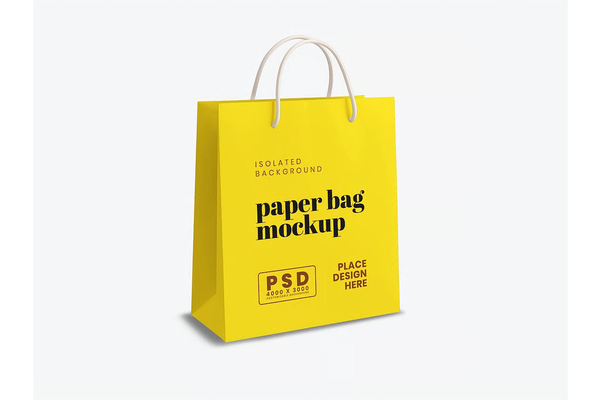 Paper Shopping Bag Mockup Template, a Packaging Mockup by DesignRushMarket (Photo 2 of 5)