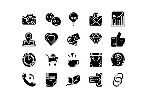 Business Icons - 20 Black Symbols, a Solid Icon by barsrsind