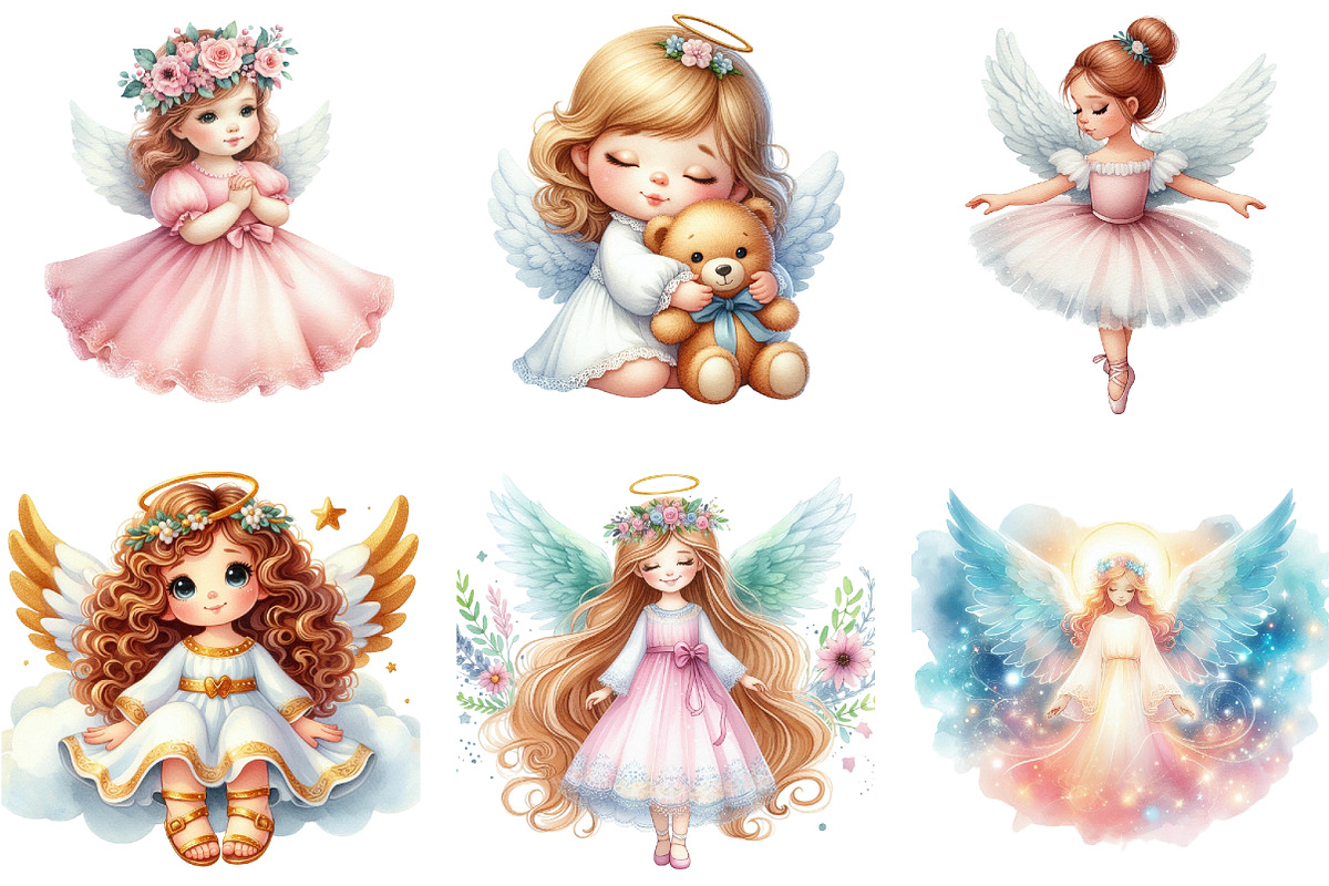 Cute Gril Angel Sublimation Clipart, an Illustration by DreamArtGraphic (Photo 6 of 7)