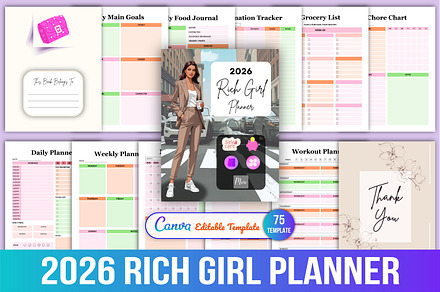 2026 Rich Girl Planner, a Stationery Template by Designmela01