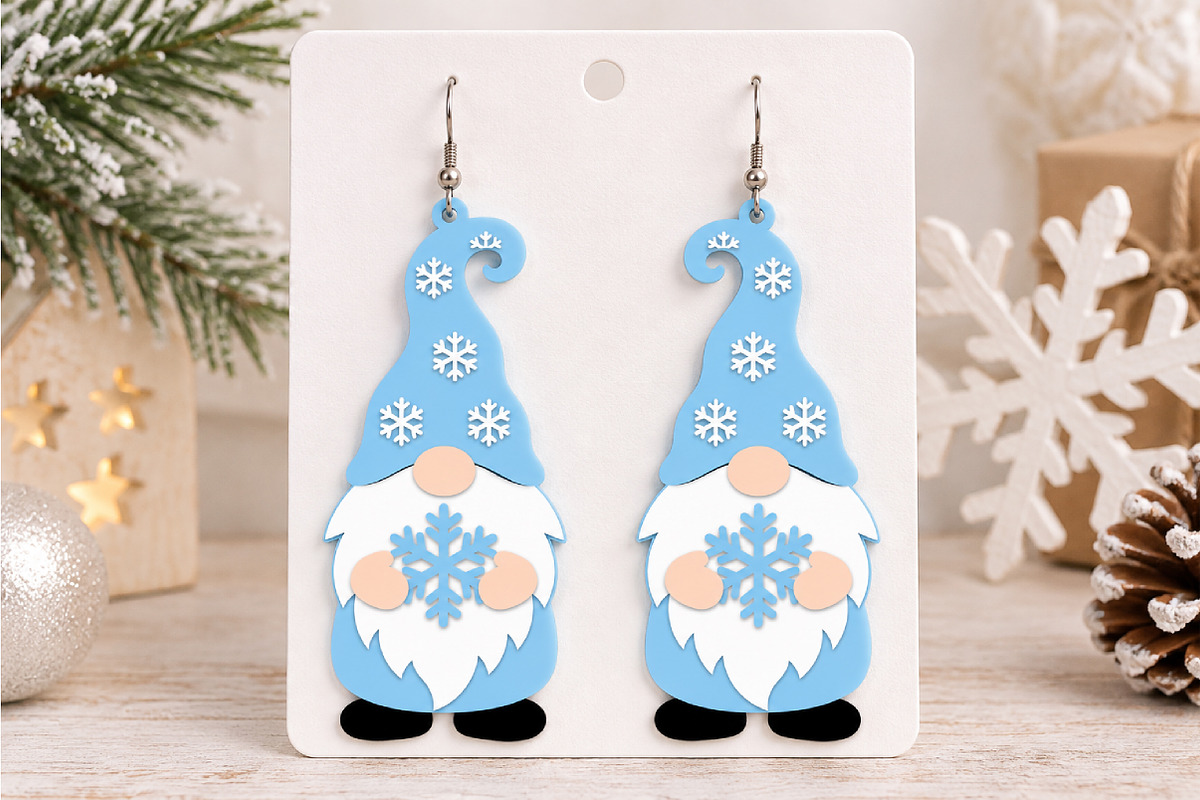 Christmas Gnome Earrings Laser Cut, a Seasonal Illustration by Canvas Craft (Photo 2 of 5)