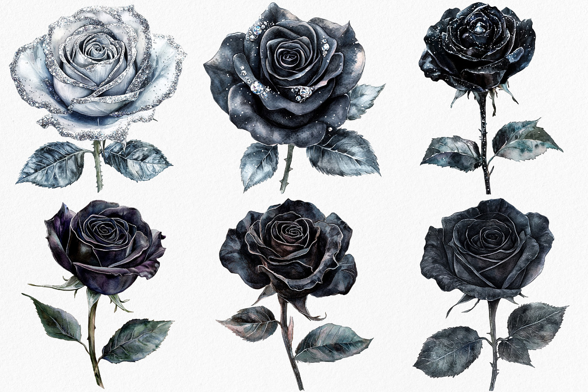Black and Silver Glam Roses Clipart, an Illustration by Canvas Craft (Photo 5 of 9)
