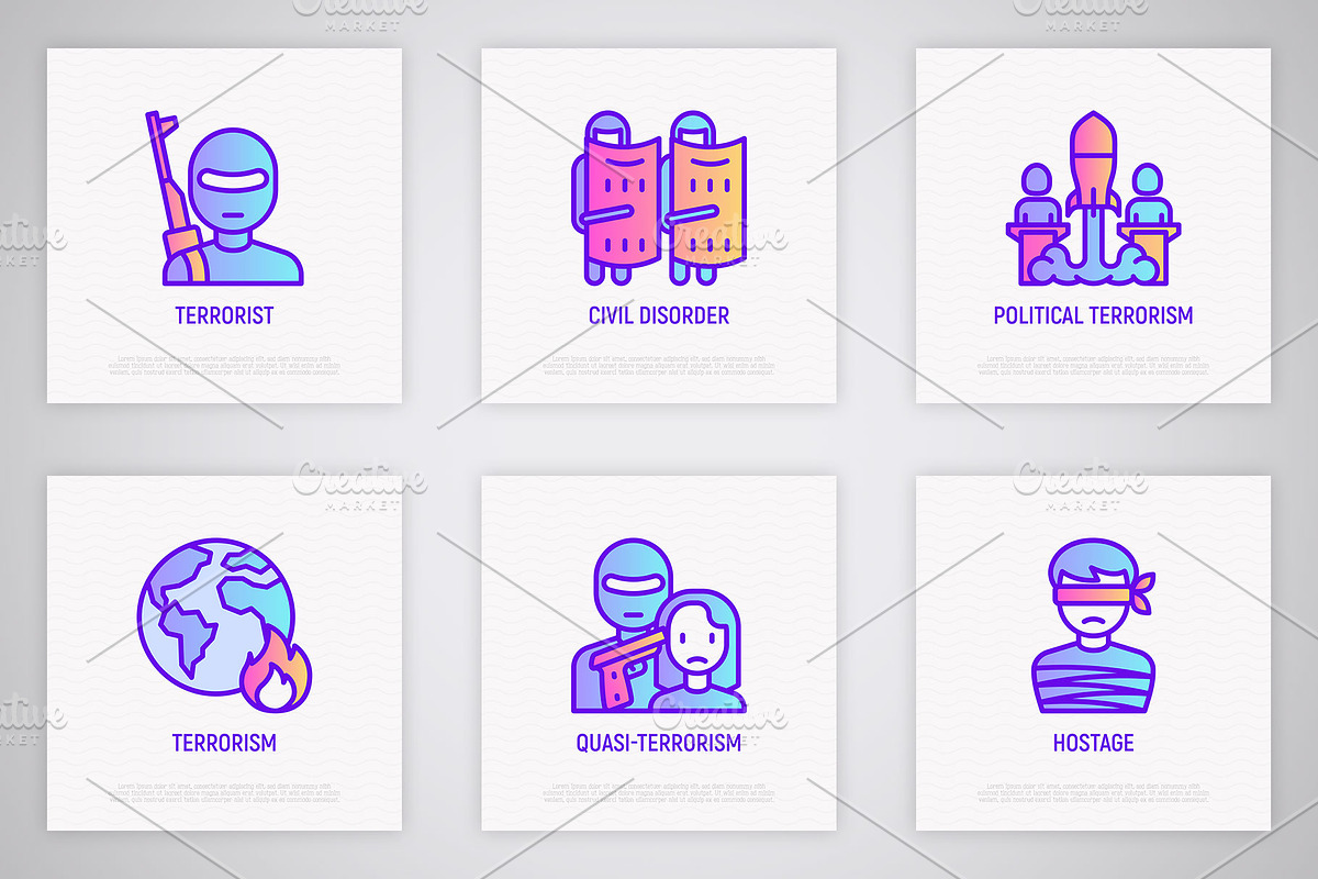 Stop Terrorism | 16 Thin Line Icons, an Outline Icon by Alex Blogoodf (Photo 5 of 11)
