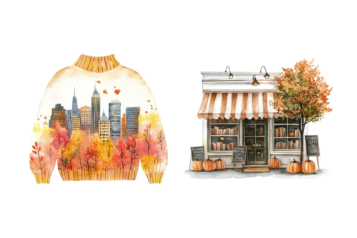 Watercolor Fall in City Clipart Bund, an Illustration by Daily.Designs (Photo 4 of 5)
