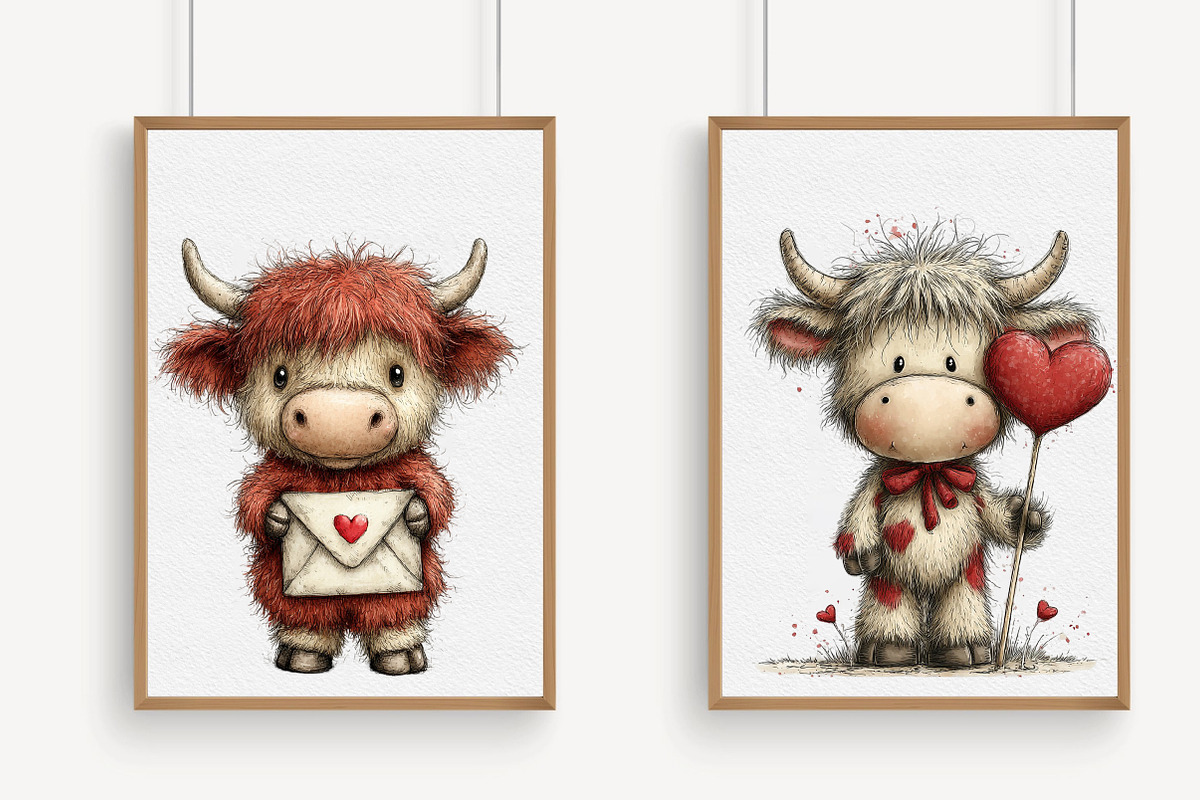 Whimsical Valentine-highland Cow Cli, an Illustration by Libby Wishes (Photo 3 of 8)