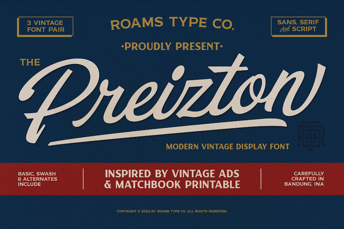 Preizton - Vintage Matchbooks Font, a Sans Serif Font by Roams Type (Photo 1 of 11)