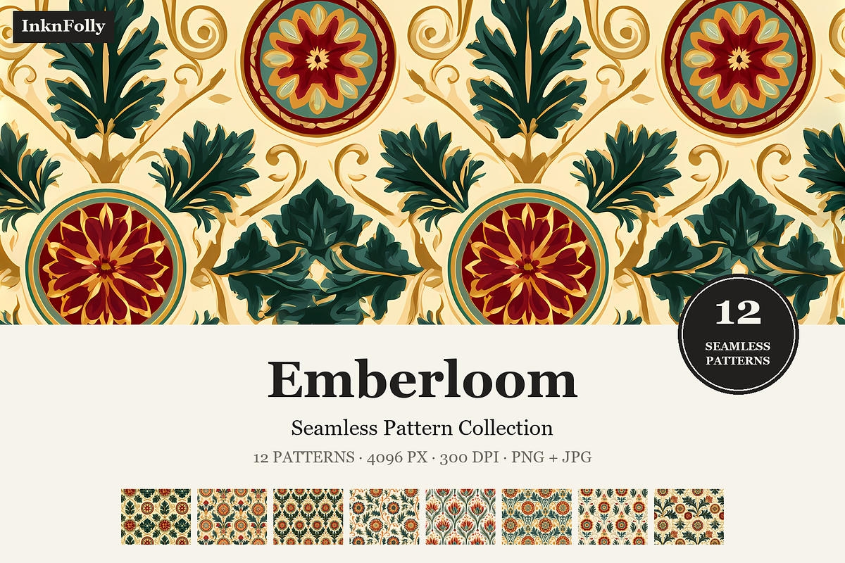 Emberloom Damask Seamless Patterns, a Pattern Graphic by Inknfolly (Photo 2 of 4)