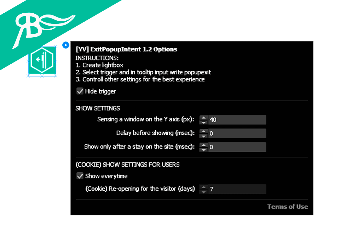 Widget [YV] ExitPopupIntent for Muse, a Plug-in Add-On by Amandea (Photo 2 of 4)