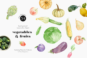 Watercolor Vegetables And Fruits