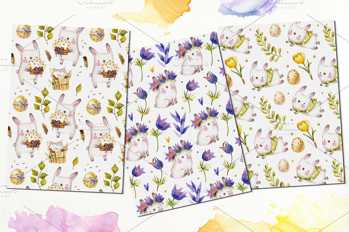 Easter bunnies. Watercolor set., an Illustration by babenkoirusa (Photo 9 of 16)