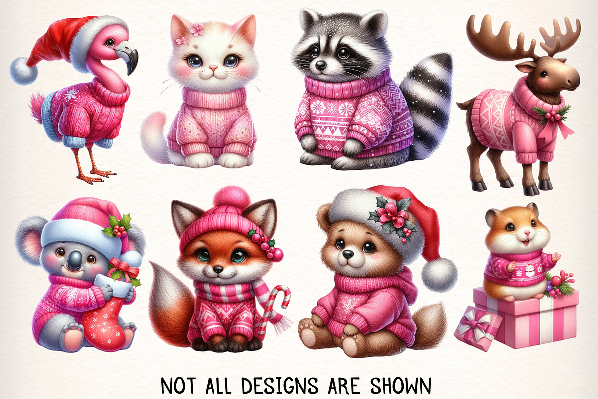 Pink Jumper Animals Christmas Clipar, an Illustration by Dream Creation (Photo 3 of 7)