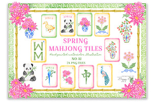 Watercolor Mahjong Tiles Clipart, a Decorative Illustration by TheHappyGiftArt