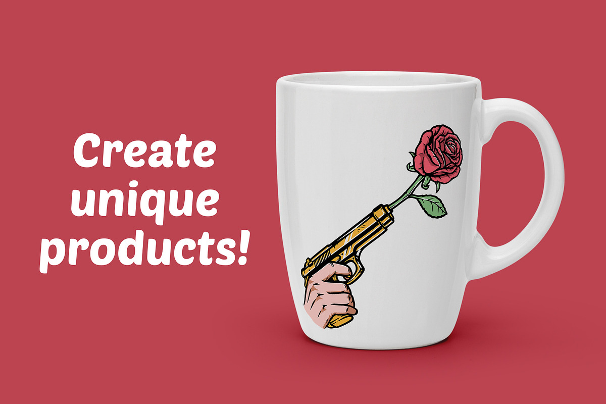 hand holding gun with rose flower, a Person Illustration by gunaonedesign (Photo 2 of 4)
