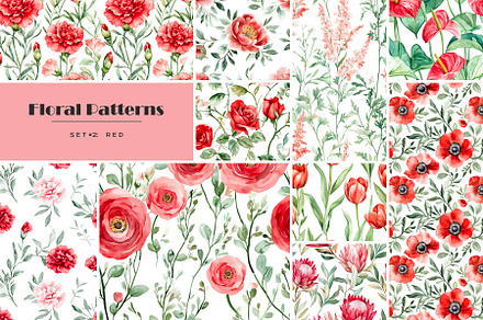 Watercolor red flowers pattern