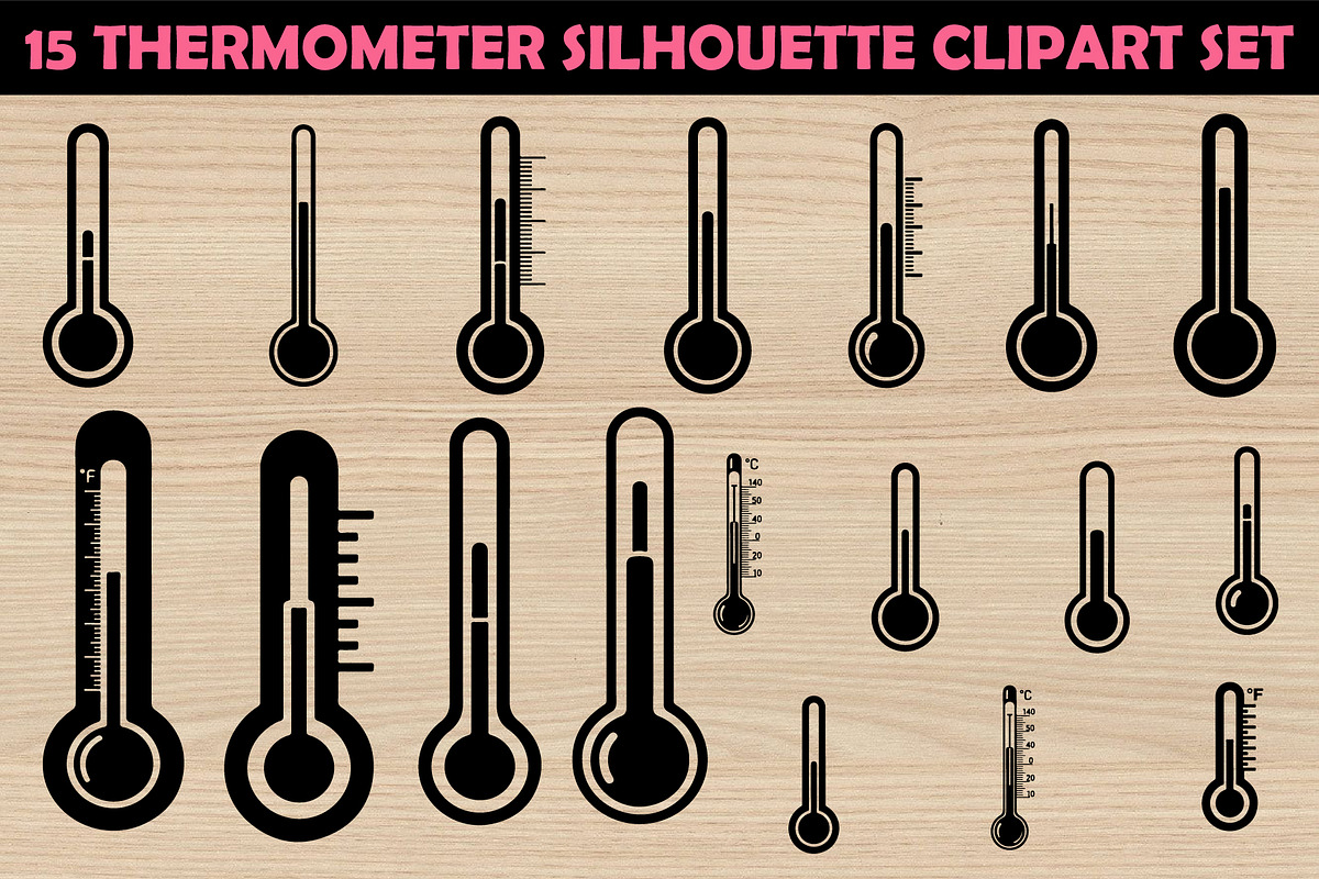 15 Thermometer Silhouette Clipart Se, an Illustration by Artivon (Photo 1 of 4)