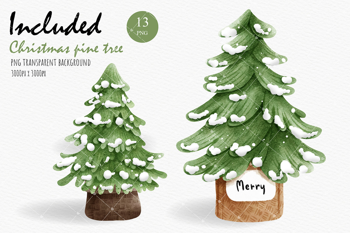 Christmas Tree Watercolor Clipart, an Illustration by Chonnieartwork (Photo 2 of 4)