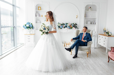 Beautiful bride in white dress and g, a Person Photo by Shopping King Louie