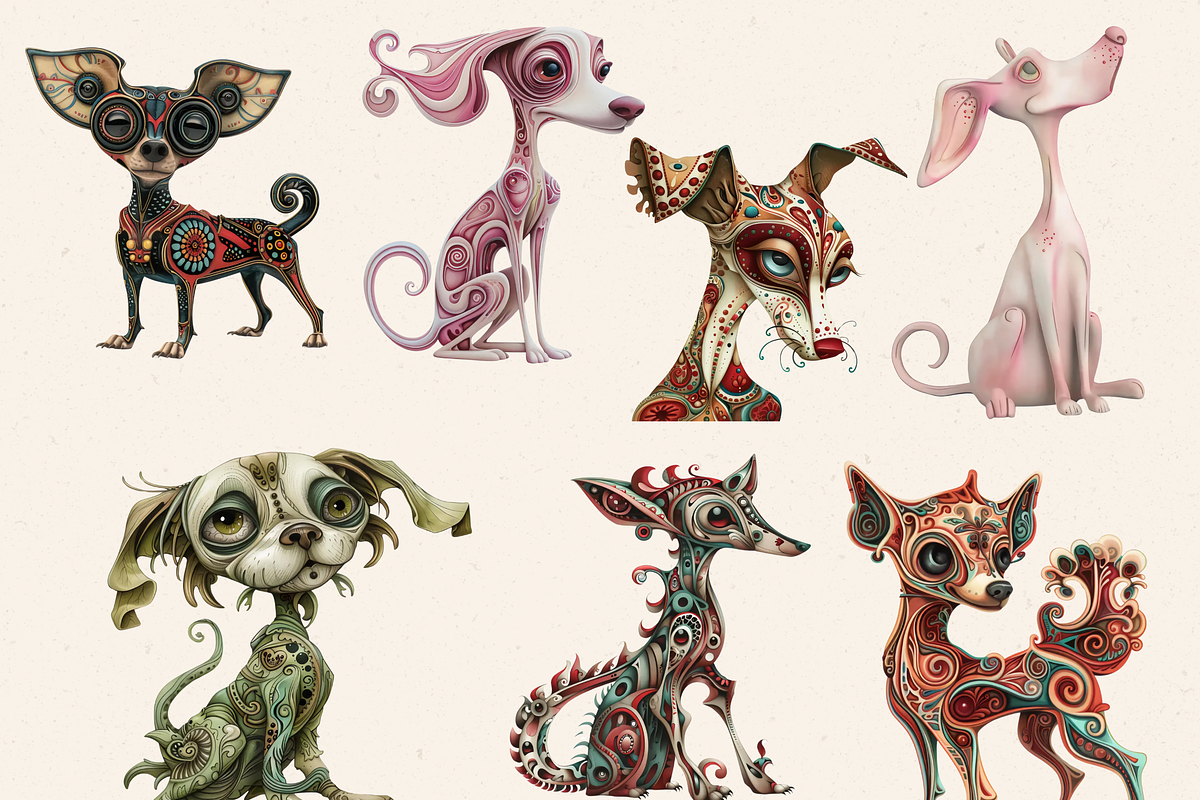 WHIMSICAL SURREAL DOGS CLIPART PACK, an Animal Illustration by Daring Digies (Photo 3 of 8)