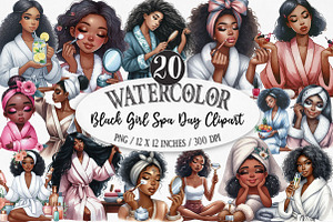 Black Girl Spa Day Watercolor PNG, an Illustration by Designking