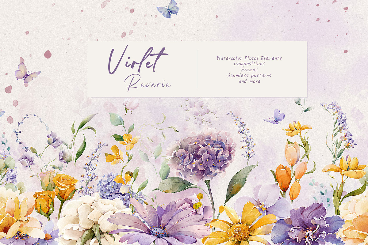 Watercolor Violet Floral Collection, a Decorative Illustration by Damian Roh (Photo 3 of 14)