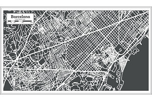 Barcelona Spain City Map In Retro