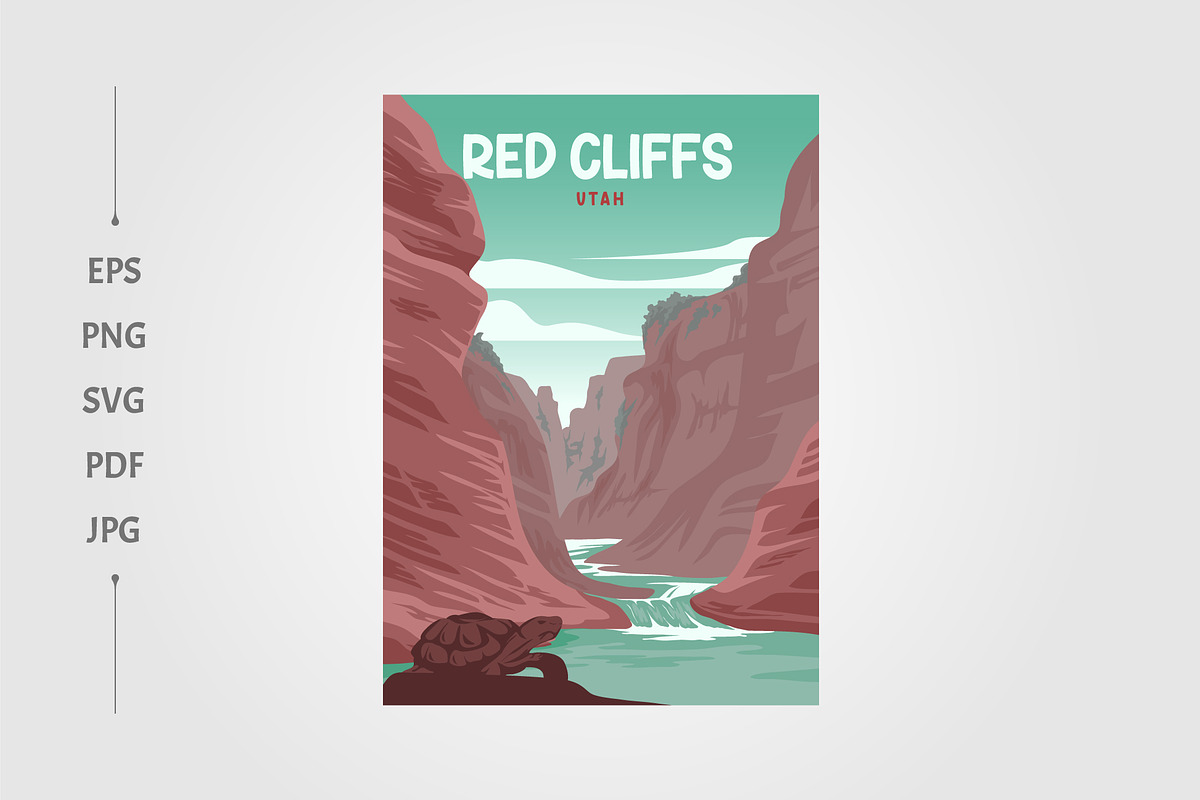 red cliffs and creek summer poster, a Poster Template by lawoel