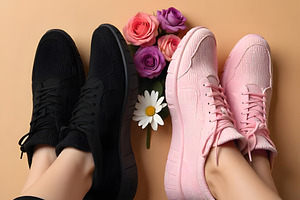 Black and Pink Sneakers with Flowers, a Beauty & Fashion Photo by Stock Shape