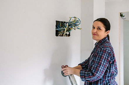 Electrician working on the electrica containing electrical technician, a Person Photo by davidpereiras