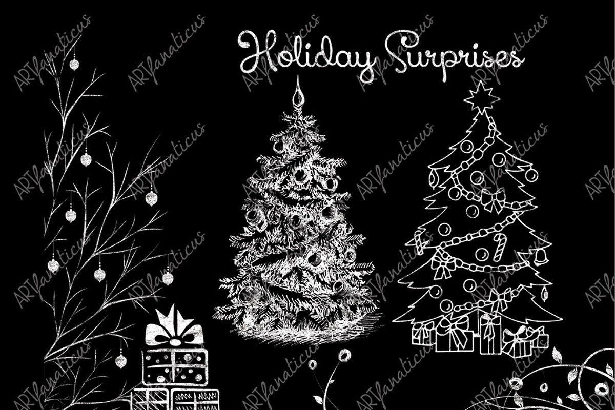PHOTO HOLIDAY TREE CHALK CLIPART, an Illustration by Artfanaticus (Photo 4 of 4)