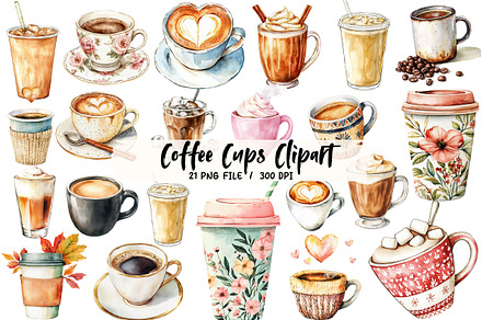 Coffee Cups Clipart, an Illustration by Libby Wishes
