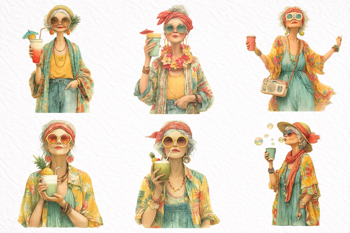 Summer Funny Grandma Clipart, an Illustration by DreamArtGraphic (Photo 2 of 8)