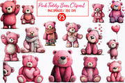 Pink Teddy Bear Clipart, an Illustration by Watercolor design (Thumbnail 1 of 6)