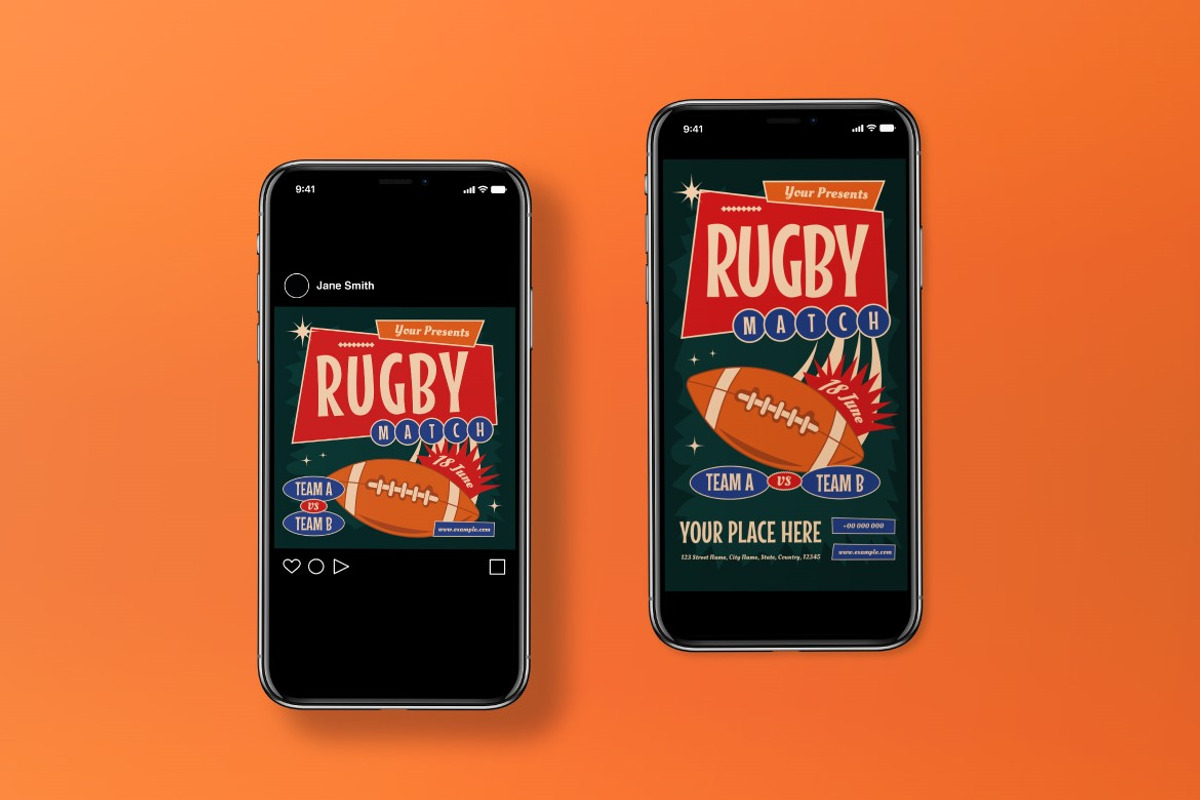 Retro Rugby Tournament Match Flyer, a Flyer Template by graphicook