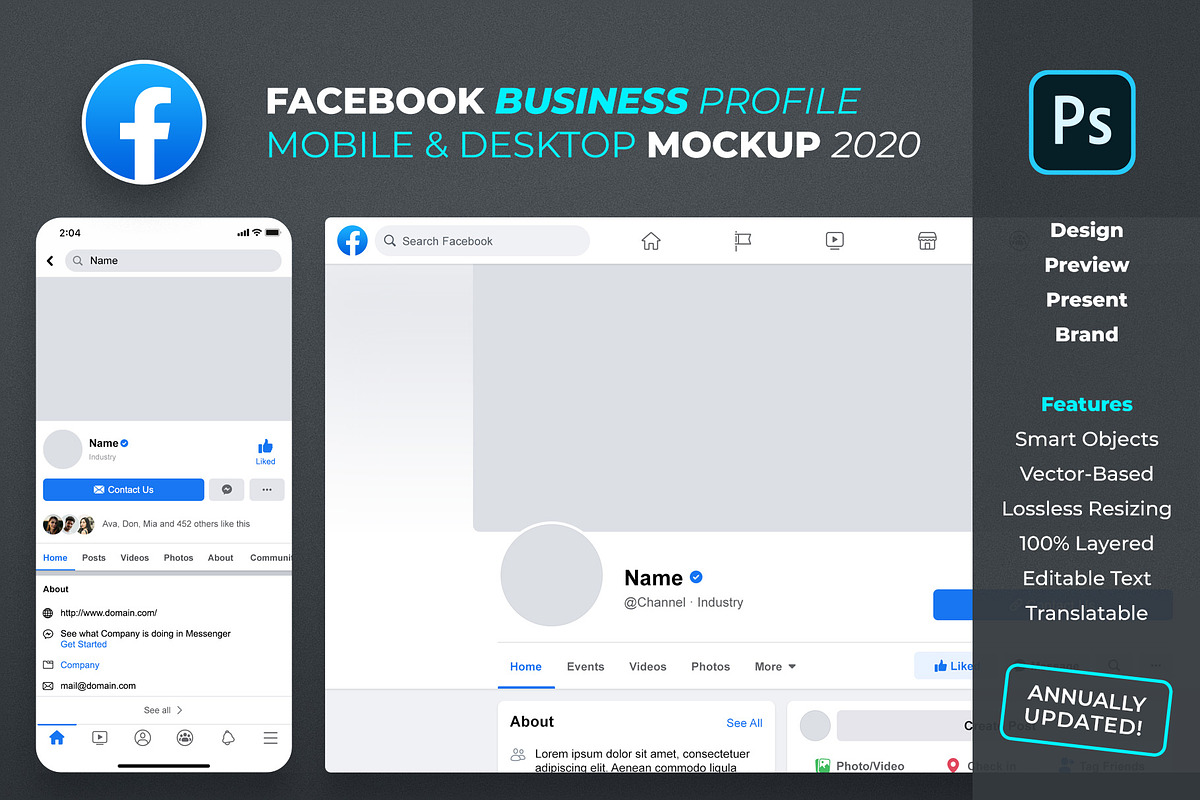 New Facebook Business Profile Mockup, a Social Media Template by FEINGOLD (Photo 1 of 8)