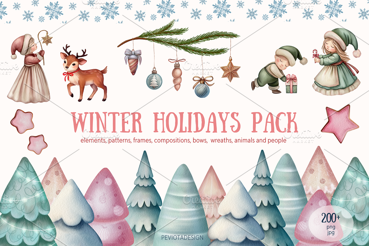 Cute watercolor Christmas collection, a Seasonal Illustration by Peviotadesign (Photo 1 of 13)
