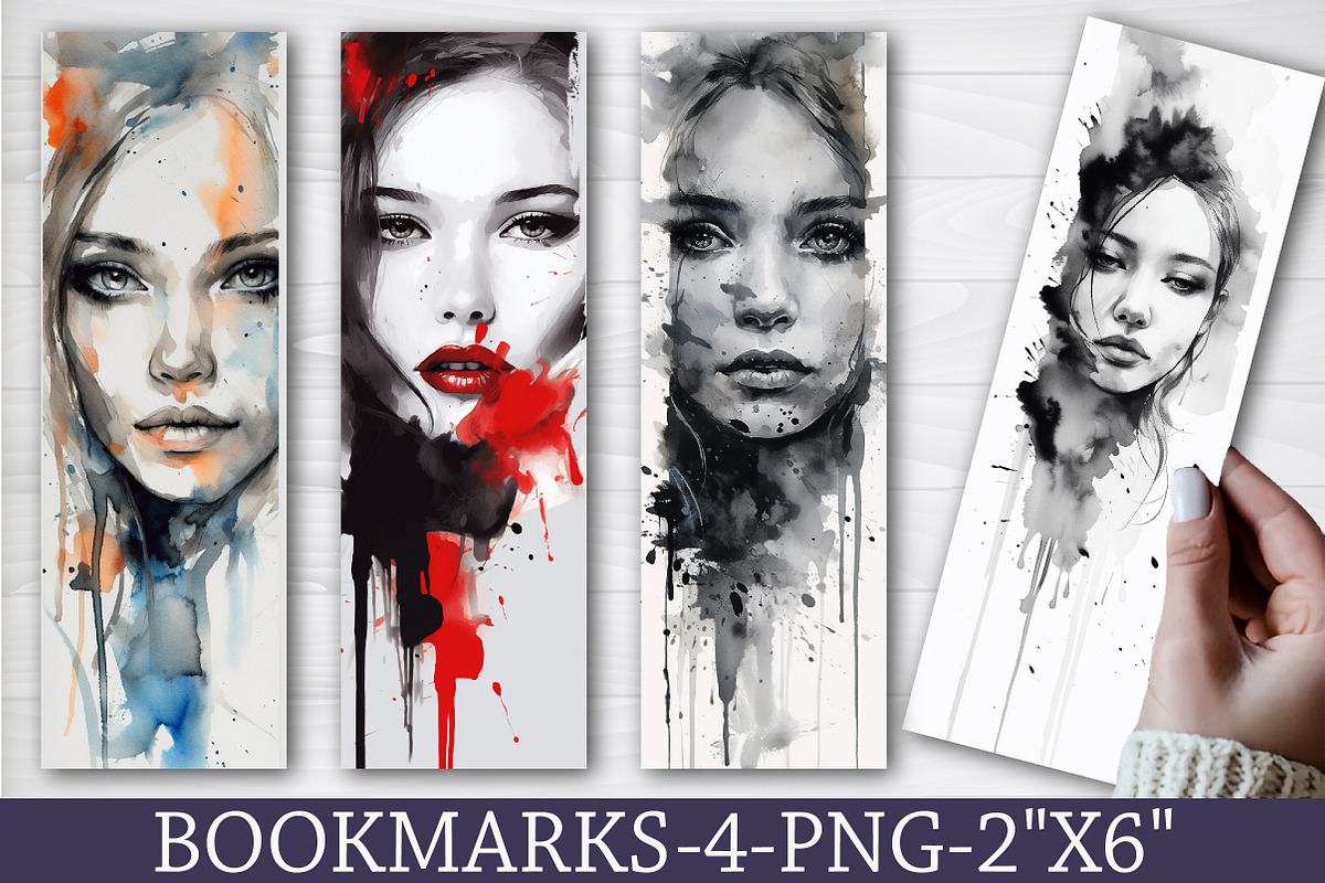 Ink Wash Faces Printable Bookmarks, an Illustration by Libby Wishes