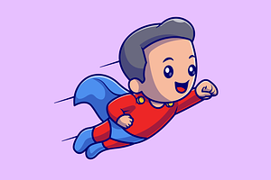 Cute Boy Super Hero Flying Cartoon, a Person Illustration by Catalyst Labs