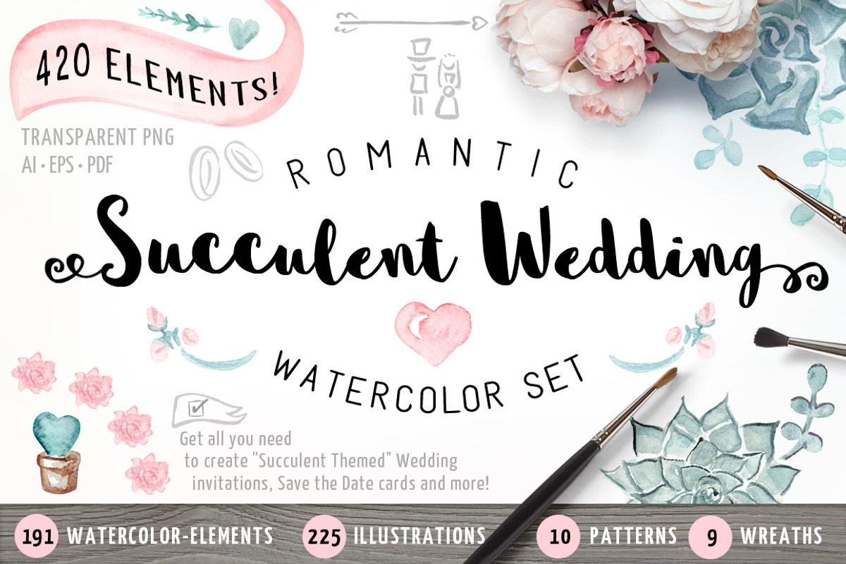 Succulent Wedding Watercolor Set, a Decorative Illustration by Doris Nawratil (Photo 1 of 7)