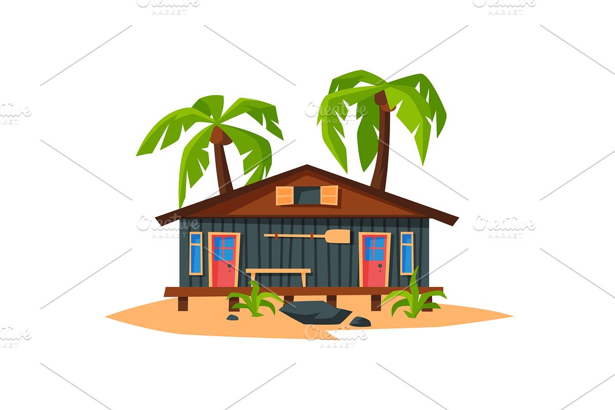 Beach Bungalow on Coast of Sea or, an Object Illustration by TopVectors