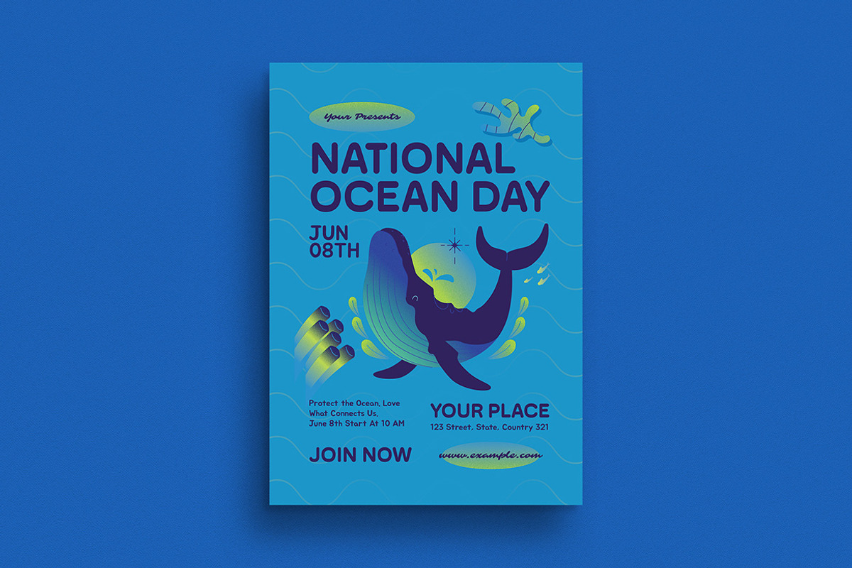 Blue illustrative Ocean Day Flyer, a Flyer Template by VectorVactory (Photo 1 of 3)