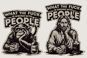 Monkey and Jesus Drinking Whiskey, a Person Illustration by daver2002ua (Thumbnail 1 of 3)
