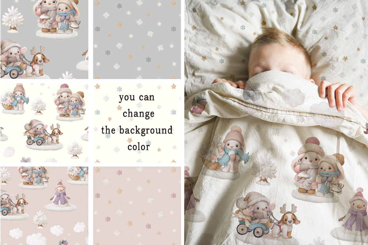 Watercolor Christmas baby rabbit Set, a Seasonal Illustration by TanyaSchuka (Photo 8 of 11)