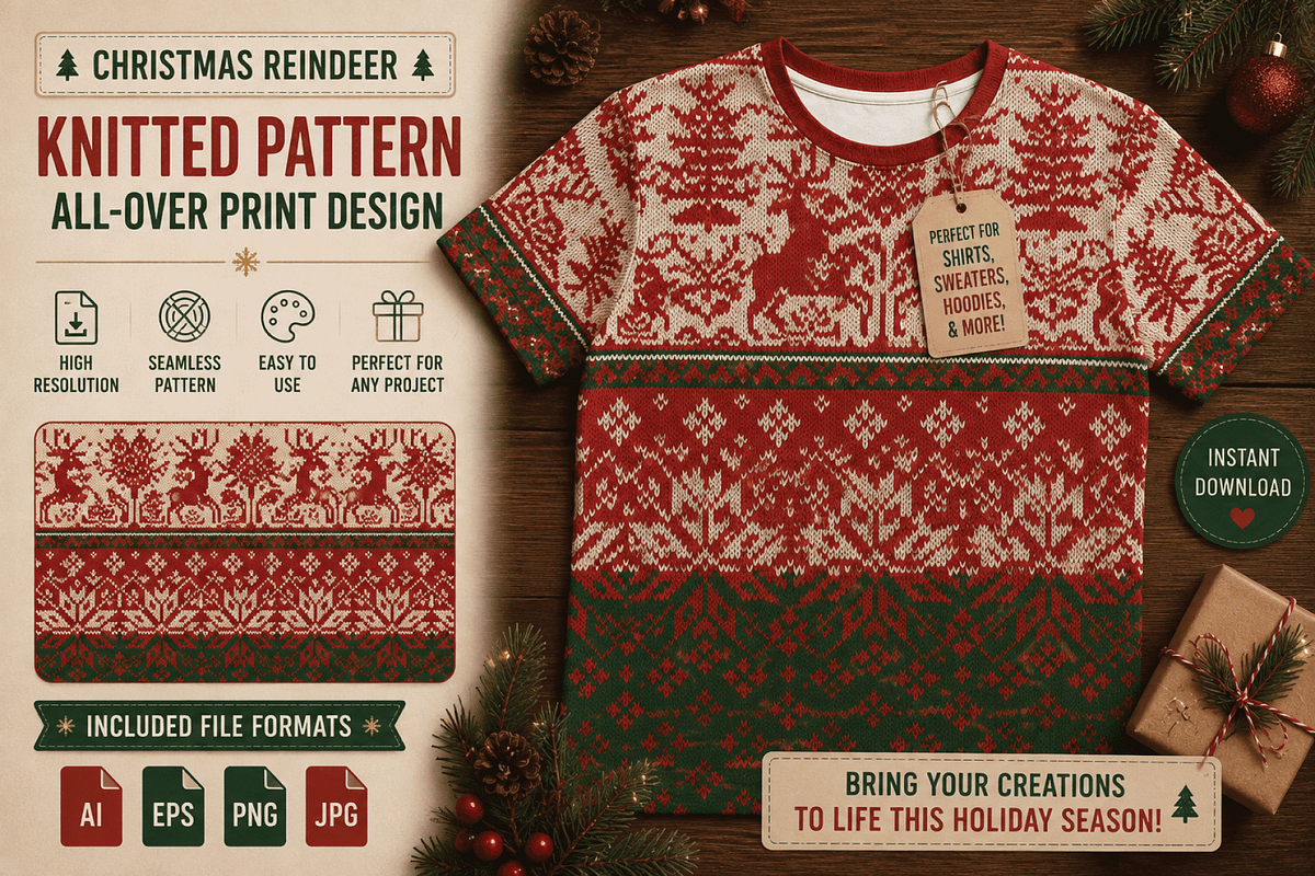 Cozy Christmas Reindeer Patterns, a Decorative Illustration by Design House (Photo 3 of 3)