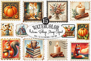 Watercolor Autumn Postage Stamp PNG, an Illustration by Designking (Thumbnail 1 of 4)