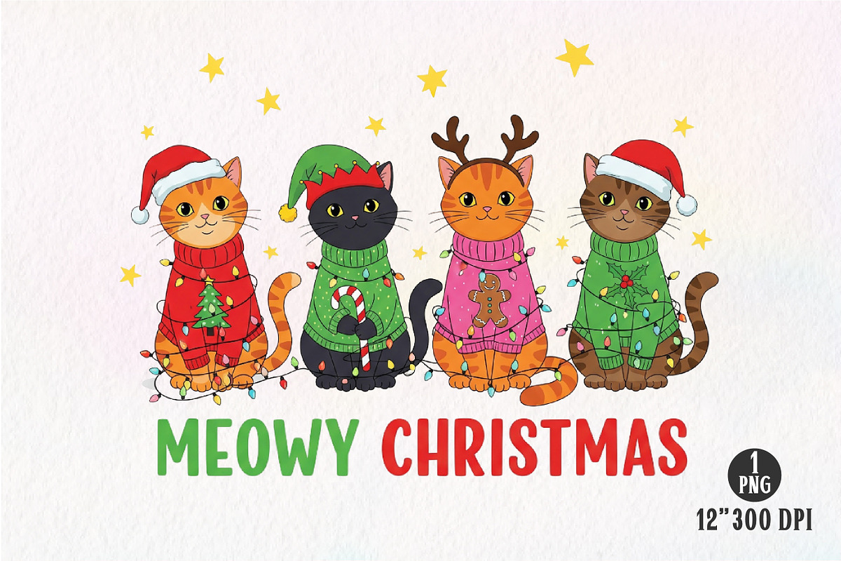 Meowy Christmas Cat Subllimation Png, an Illustration by Dream Creation (Photo 1 of 5)