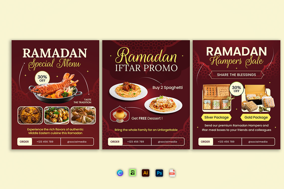 Lux Red Ramadan Restaurant Promotion, a Social Media Template by Jiwstudio (Photo 4 of 4)