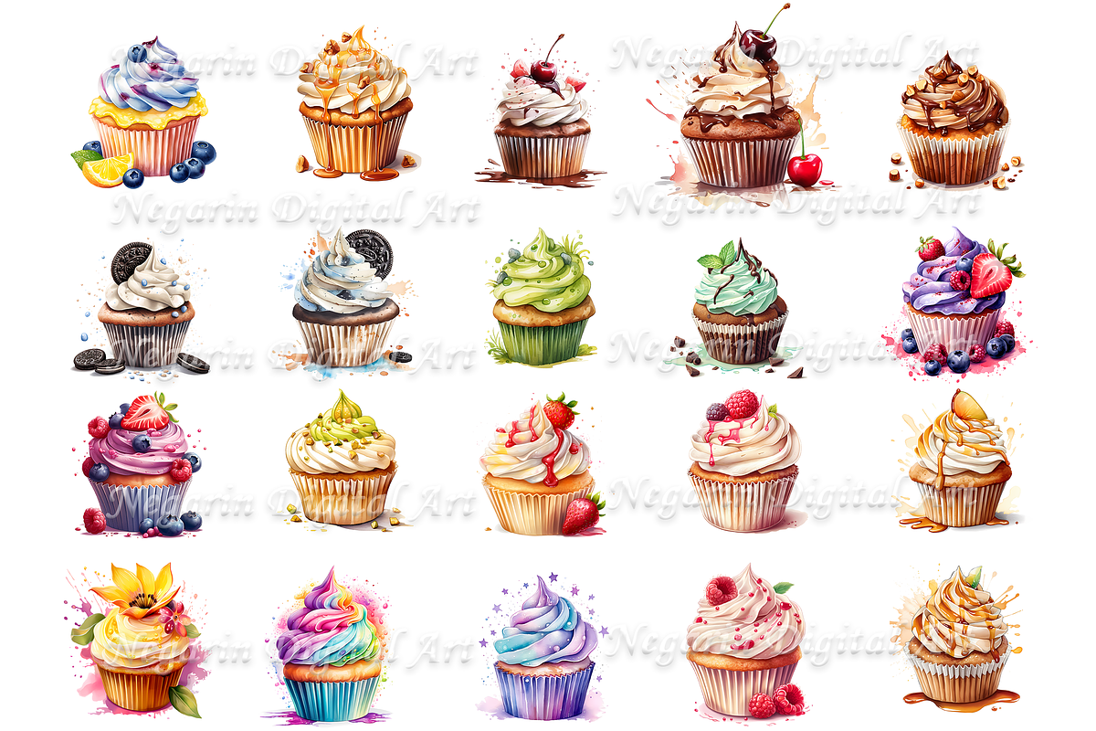 Watercolor Delicious Creamy Cupcake, an Object Graphic by Negarin Digital Art (Photo 3 of 9)